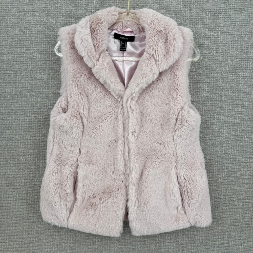 Forever 21 Faux Fur Vest Women Medium Pink Plush Soft Coquette Boho Concert